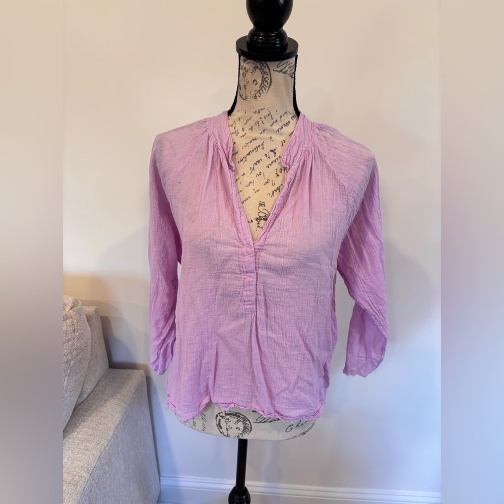 Love TanJane Cotton Gauze Popover Peasant Top lavender Size Small
